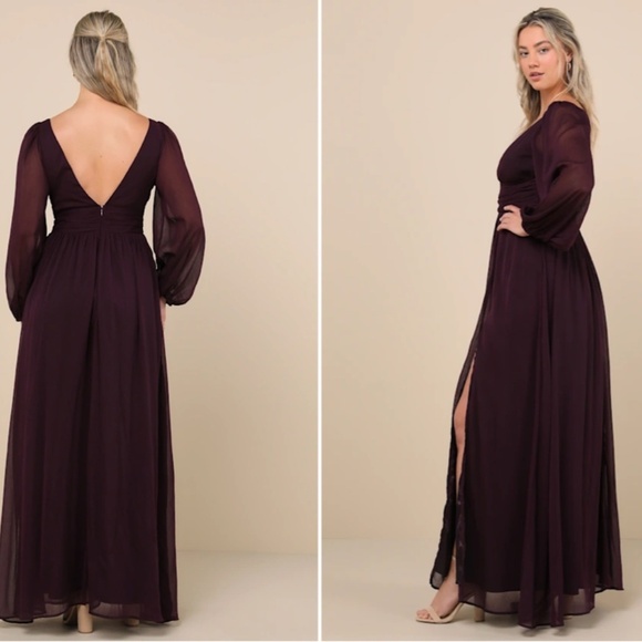 LULU's Sexy Elegant Long Sleeve Romantic Flowy Bridesmaid Wedding Formal Gown - Picture 5 of 7